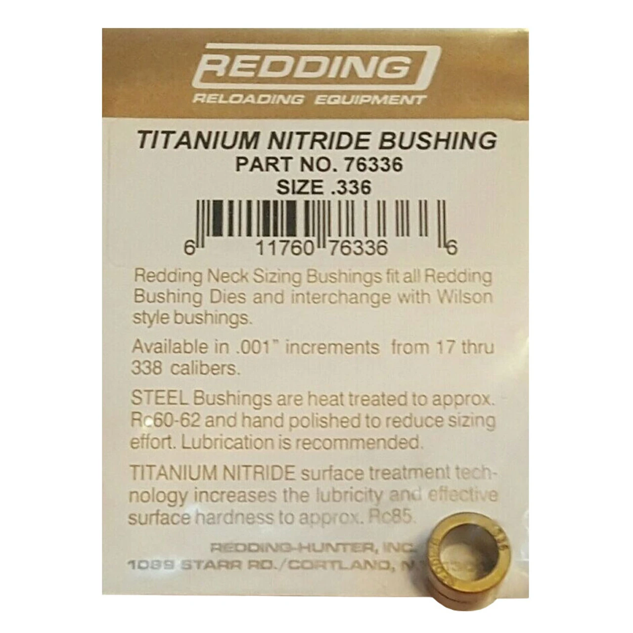 REDDING Titanium Nitride .336in Neck Sizer Die Bushing (76336) - Image 2