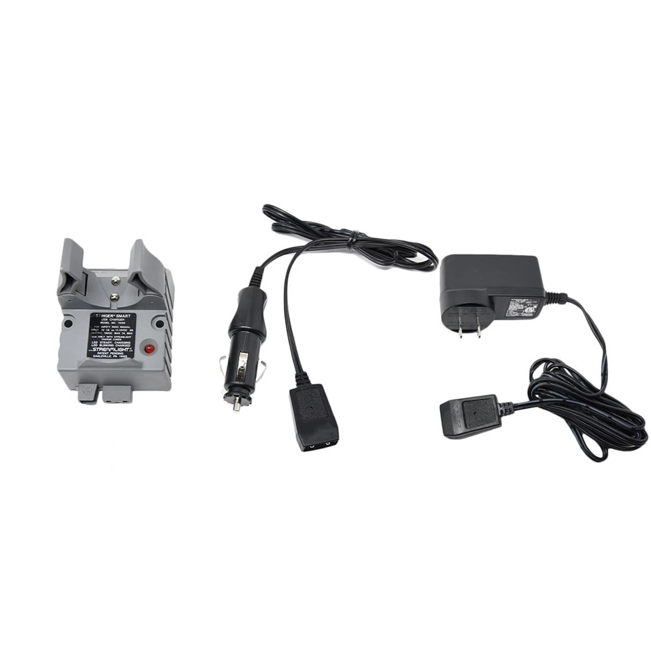 STREAMLIGHT Stinger Smart Charger Holder With 100V/120V AC Charge Cord And 12V DC Car Charge Cord (22051-22060-75105-BUNDLE)