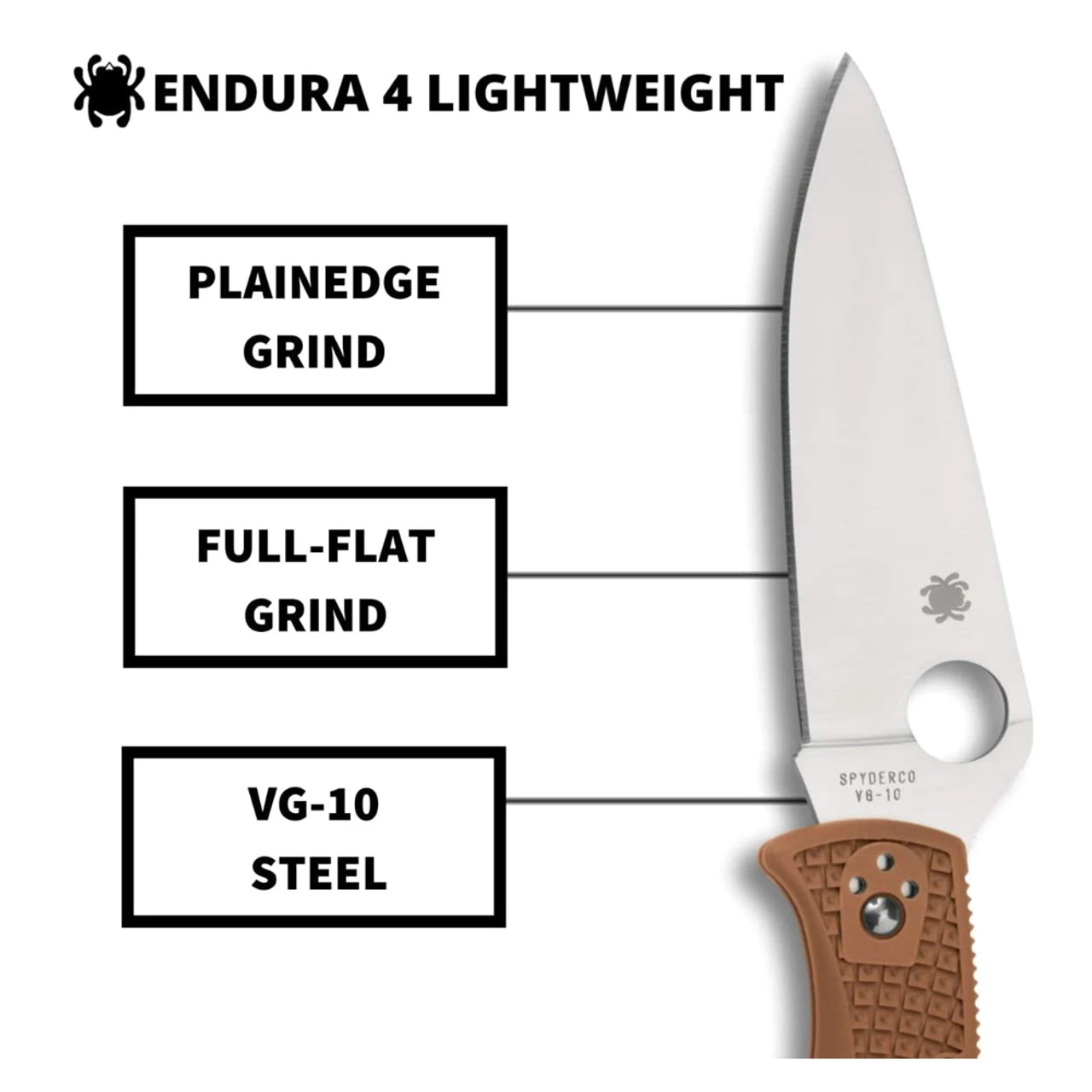 SPYDERCO Endura 4 Lightweight Brown PlainEdge Folding Knife (C10FPBN) - Image 3