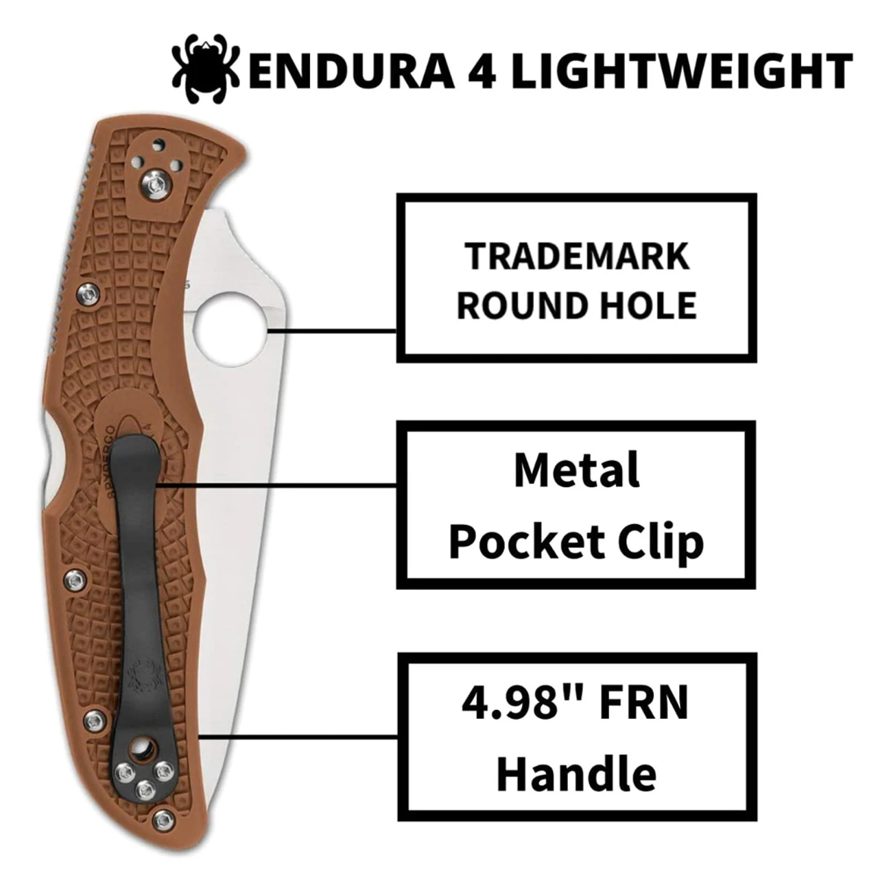 SPYDERCO Endura 4 Lightweight Brown PlainEdge Folding Knife (C10FPBN) - Image 4