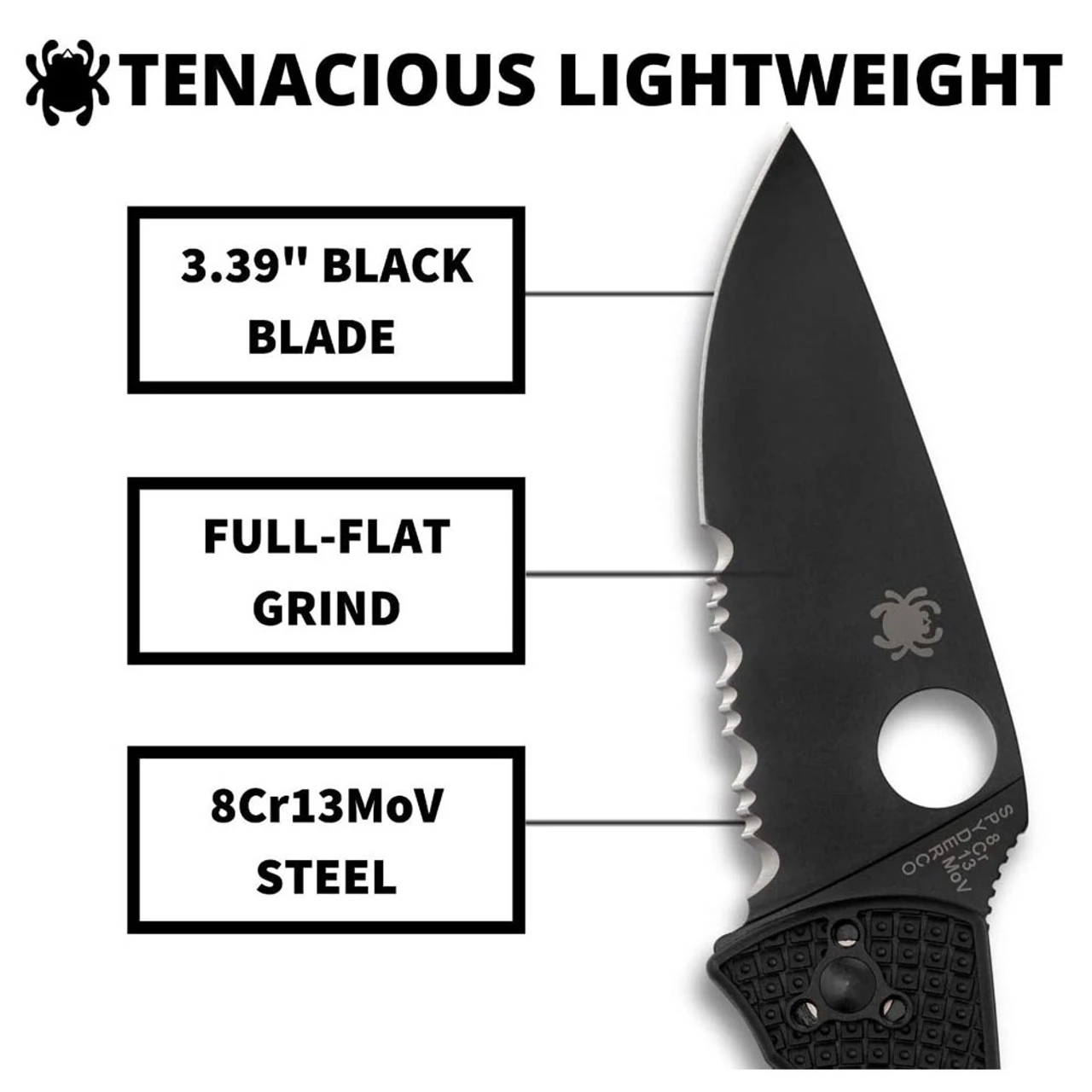SPYDERCO Tenacious Lightweight Black Blade Folding Knife (C122PSBBK) - Image 2