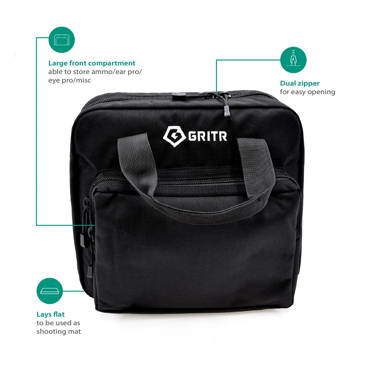 GRITR Soft Pistol Case - Nylon Black Shooting Range Bag With Multiple Pockets - Image 2