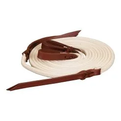 MUSTANG Poly Braid 1/2in X 8ft Flat With Leather Water Loop Tan Split Rein (8130)