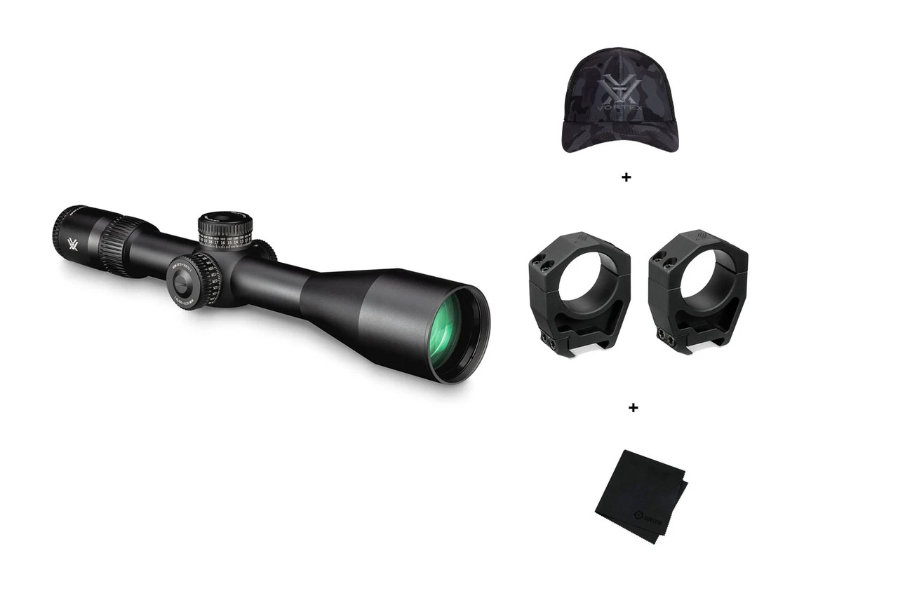VORTEX Venom 5-25x56 FFP EBR-7C MRAD Reticle Riflescope W/ Precision Matched 34mm Scope Rings, Logo Black Camo Hat And Microfiber Cleaning Cloth