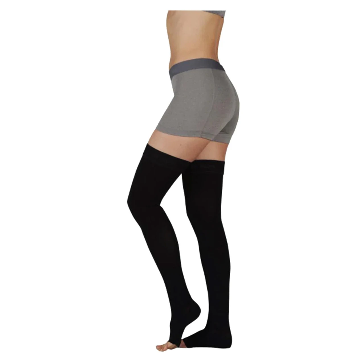 JUZO Basic Compression 20-30 MmHg Open Toe Silicone Thigh High Stockings - Image 5
