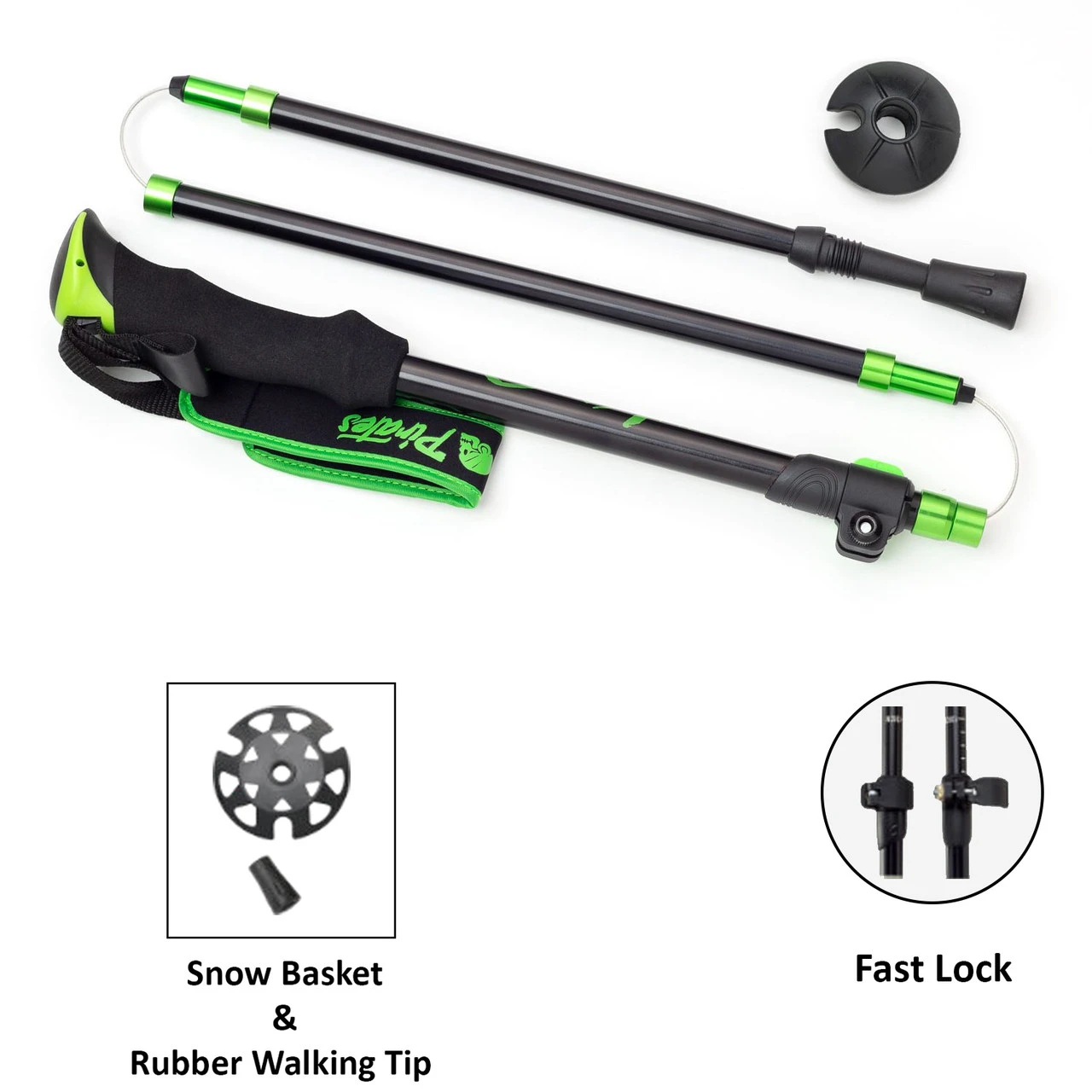 WHITEWOODS Side Arm 5-piece Telescopic 7075 Aluminum Green Ski Pole (SAA) - Image 3