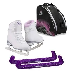 JACKSON ULTIMA Girls Finesse JS181 With Guardog Skate Guards / Jackson Skate Bag JL350 Purple Medium Figure Ice Skates