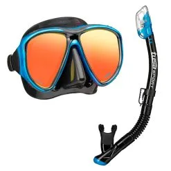 TUSA Powerview Dry Fishtail Blue/Black Silicone Adult Mask And Snorkel Combo With Mirror Lens (UC-2425PMQB-FBB)