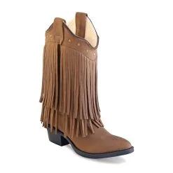 OLD WEST Girls Corona Leather Fringe Fashion Boot